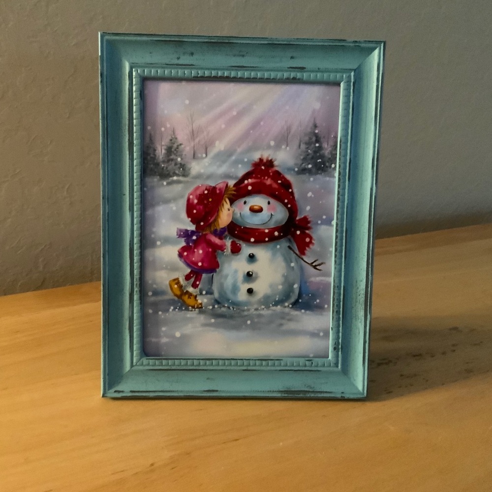 Farmhouse Christmas snowman picture 5x7 w/frame